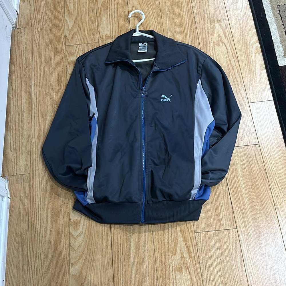 Vintage Puma Track Jacket Full Zip Mens Size XL Blue Athletic Wear Elastic Waist